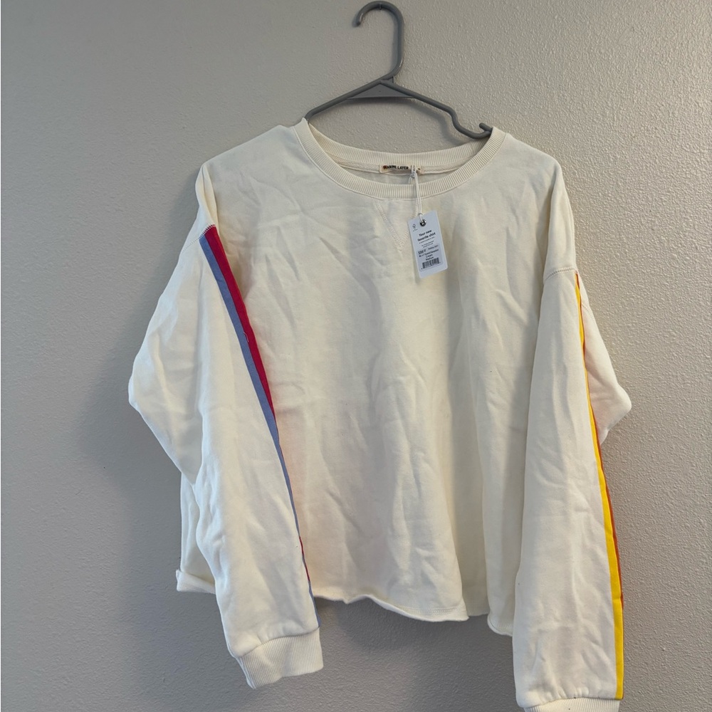 Marine Layer White Sweatshirt with Rainbow Stripes